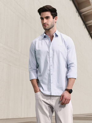 WROGN Men Solid Casual Blue Shirt