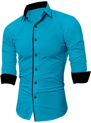 SUR-T Men Solid Casual Light Blue Shirt