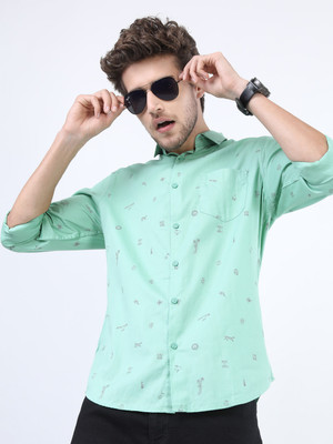 KETCH Men Printed Casual Green Shirt