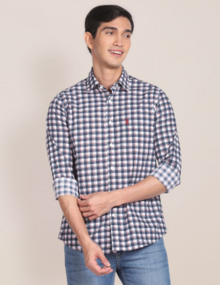U.S. POLO ASSN. Men Checkered Casual Red, White, Dark Blue Shirt