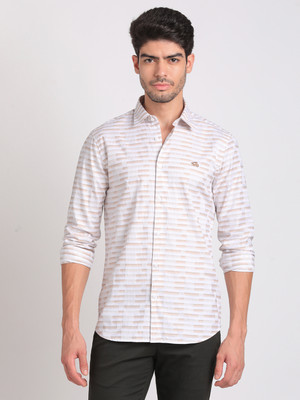 ADRO Men Checkered Casual White, Brown Shirt