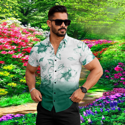 MakeTheStyle Men Floral Print Casual Green Shirt