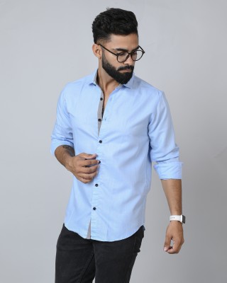 BLEZZA Men Solid Casual Light Blue Shirt