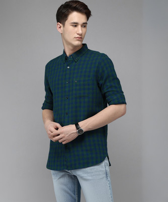THE BEAR HOUSE Men Checkered Casual Dark Green, Dark Blue Shirt