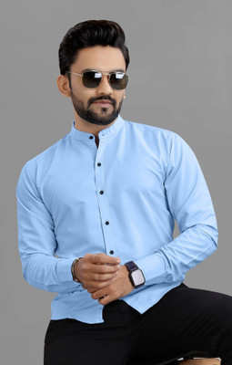 VTEXX Men Solid Formal Light Blue Shirt