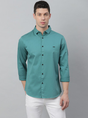 Dennis Lingo Men Solid Casual Green Shirt