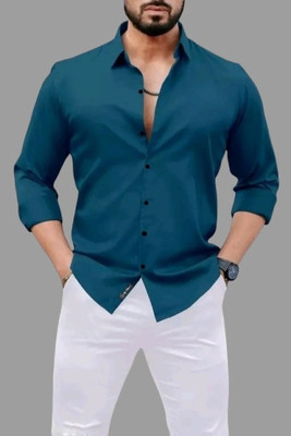 MUMIN Men Solid Formal Blue Shirt