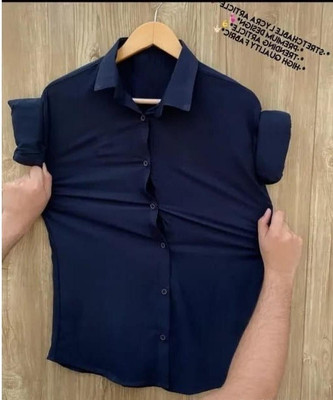 The style grove Men Solid Casual Dark Blue Shirt