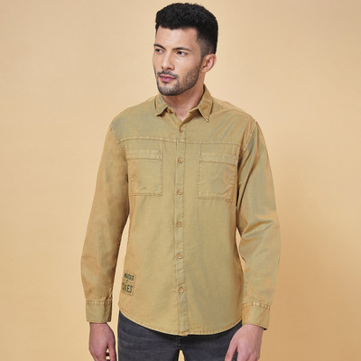 SF Jeans by Pantaloons Men Solid Casual Khaki Shirt