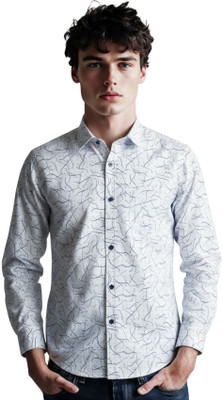 RUDRATRADING Men Printed Casual Light Blue Shirt