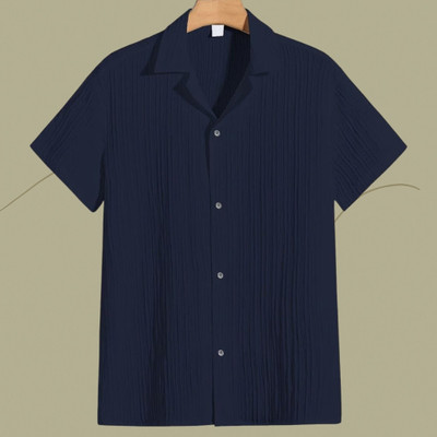 A FUBAR Men Self Design Formal Blue Shirt