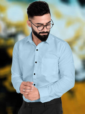 Pribha Fashion Men Solid Formal Light Blue Shirt