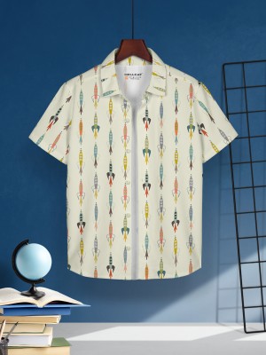 Hellcat Boys Printed Casual Beige Shirt