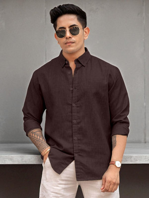 Yanthhi Men Solid Casual Purple Shirt