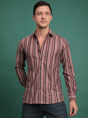 Voroxy Men Striped Casual Pink Shirt