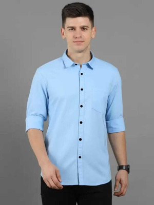 Dadatradings Men Solid Casual Light Blue Shirt