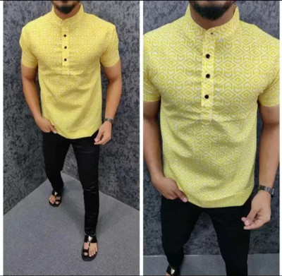 Dgshoppers Men Printed Casual Yellow Shirt