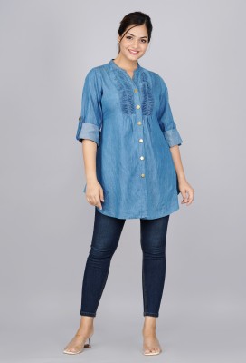 Hi Fashion Women Embroidered Casual Blue Shirt