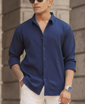 TatvamZone Men Self Design Casual Blue Shirt