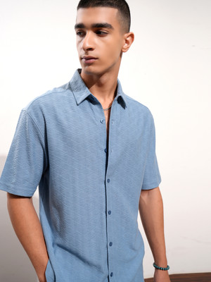 HIGHLANDER Men Self Design Casual Blue Shirt