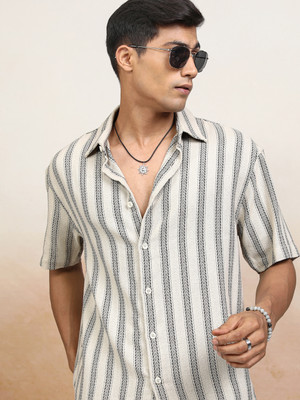LOCOMOTIVE Men Striped Casual Beige Shirt