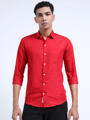 RESERIO Men Solid Casual Red Shirt
