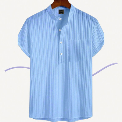 A DEEMOON TREND Men Self Design Casual Light Blue Shirt