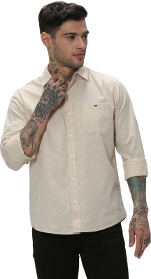 MUFTI Men Solid Casual Beige Shirt