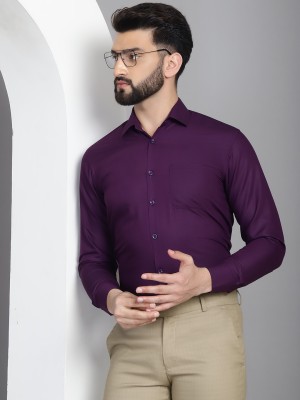 Indian Needle Men Solid Formal Purple Shirt