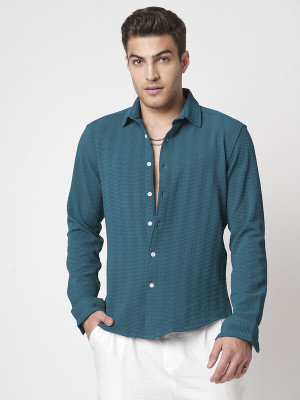 VASTRADO Men Self Design Casual Dark Green Shirt