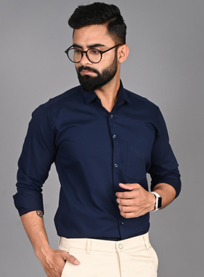 FUBAR Men Solid Formal Dark Blue Shirt