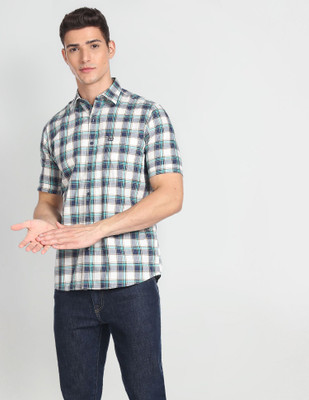 ARROW Men Checkered Casual Green Shirt