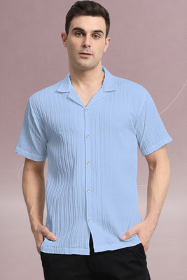 A DEEMOON TREND Men Solid Casual Light Blue Shirt