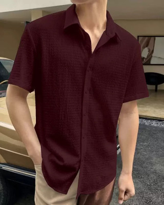 INFRENO Men Self Design Casual Maroon Shirt