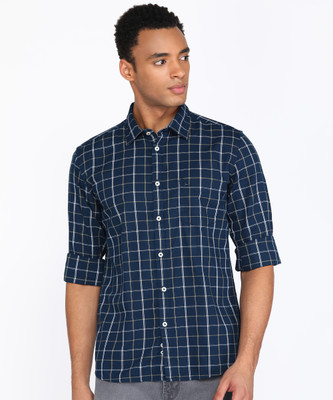 PARX Men Checkered Casual Dark Blue Shirt
