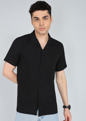 Paralians Men Solid Casual Black Shirt