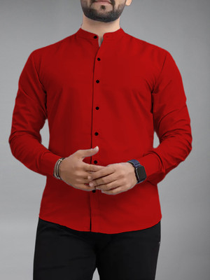 UNIFAV Men Solid Casual Red Shirt
