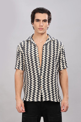 Kolor Fusion Men Self Design Casual Black, Beige Shirt