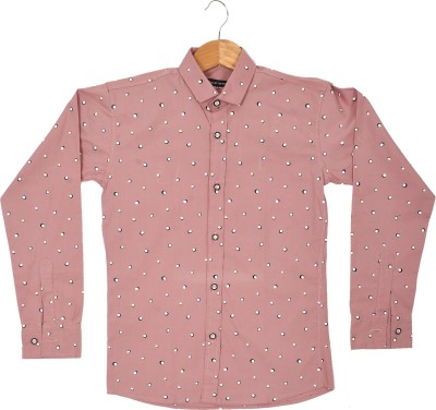 IDHYAH Boys Printed Casual Pink Shirt