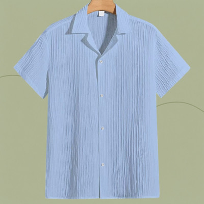 A DEEMOON TREND Men Self Design Casual Light Blue Shirt