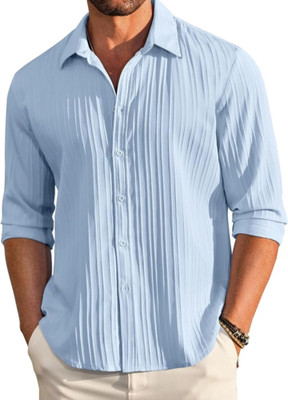 SANBROS Men Self Design Casual White Shirt