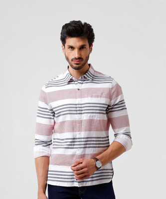 WROGN Men Striped Casual Pink, White Shirt