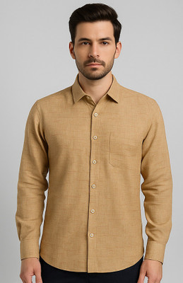 JAI GURUDEV Men Solid Formal Khaki Shirt