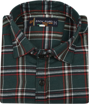 zack o ford Men Checkered Casual Dark Green, White, Red Shirt