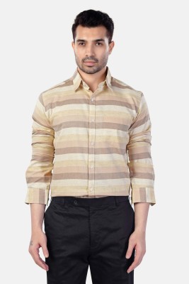 french crown Men Striped Formal Brown Shirt