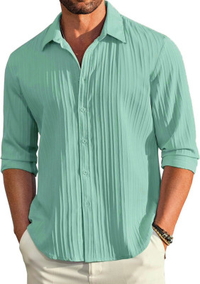 SPOQUE Men Self Design Casual Light Green Shirt