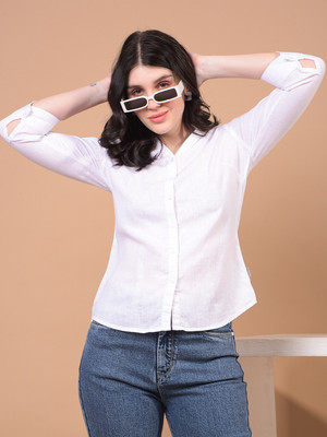 CRIMSOUNE CLUB Women Solid Casual White Shirt