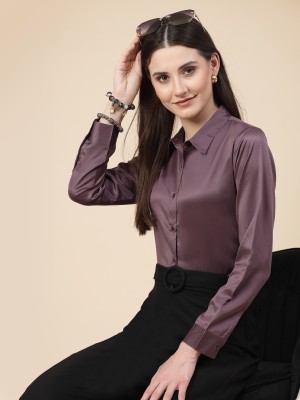 Style Quotient Women Solid Formal Purple Shirt