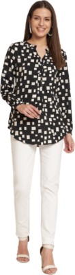 Curvydrobe Women Printed Casual Black, White Shirt