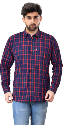 Marc Laurent Men Checkered Casual Dark Blue, Red Shirt